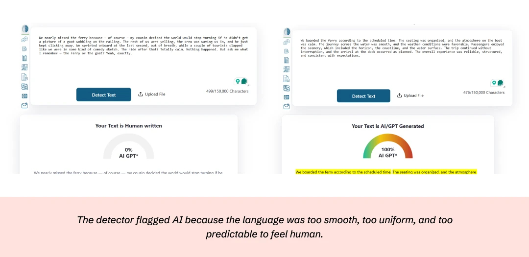 Screenshot of an AI detector
