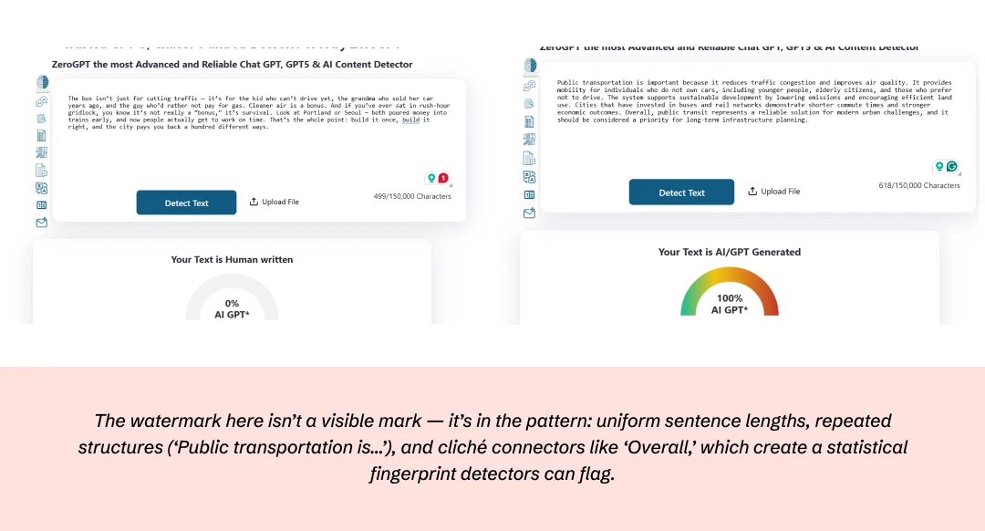 Screenshot of an AI detector