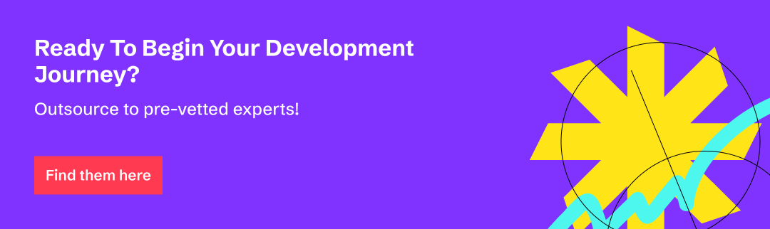 Call-to-action banner reading “Ready To Begin Your Development Journey? Outsource to pre-vetted experts! Find them here” encouraging users to hire vetted software development partners.