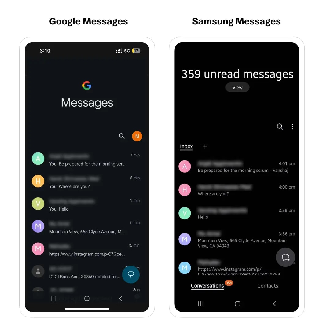 google messages vs samsung messages