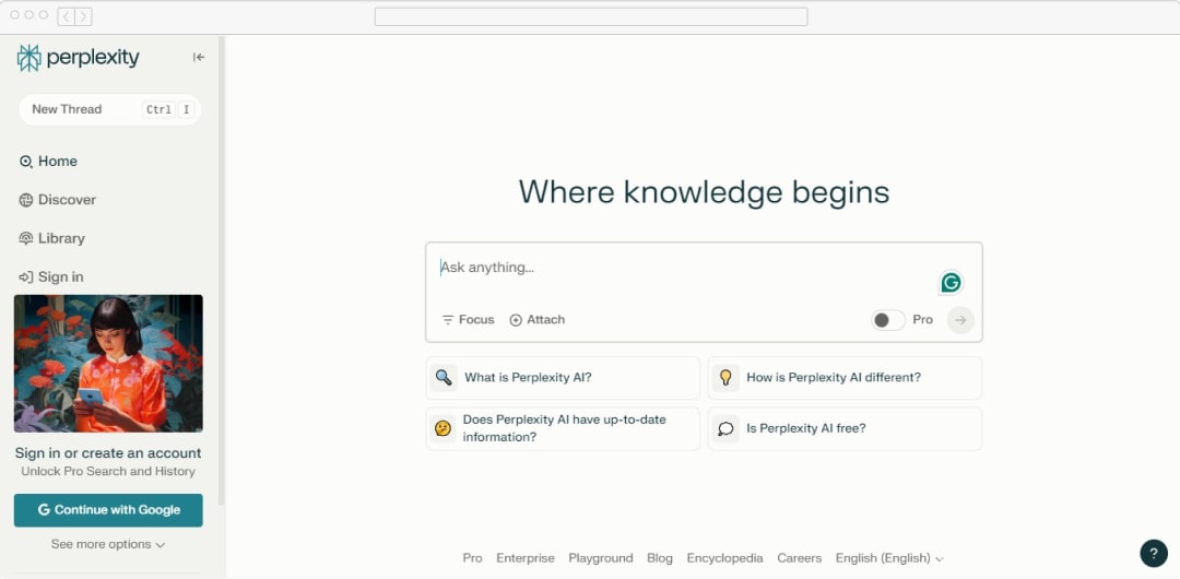 Go to the official website of the Perplexity AI.