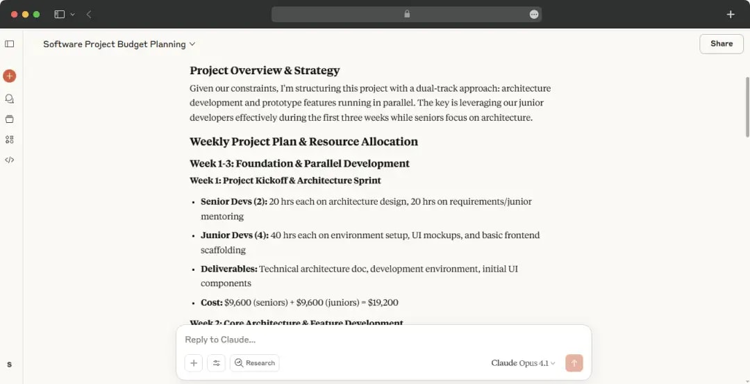 Claude’s response for reasoning and problem-solving prompts