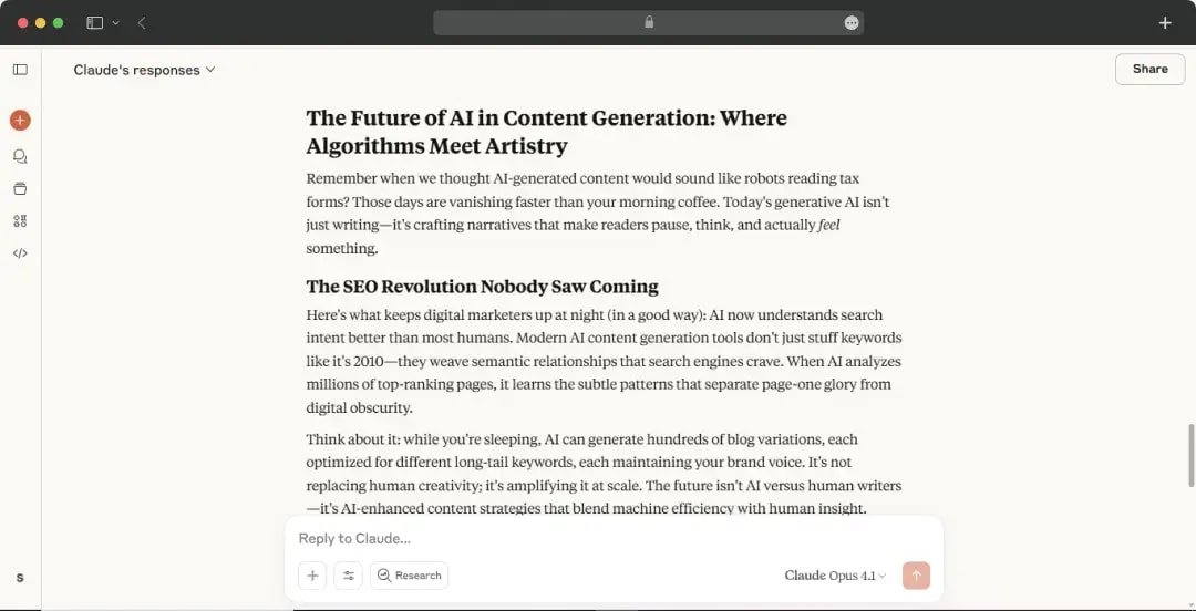 Claude’s response for SERO, Creativity, and Content Generation