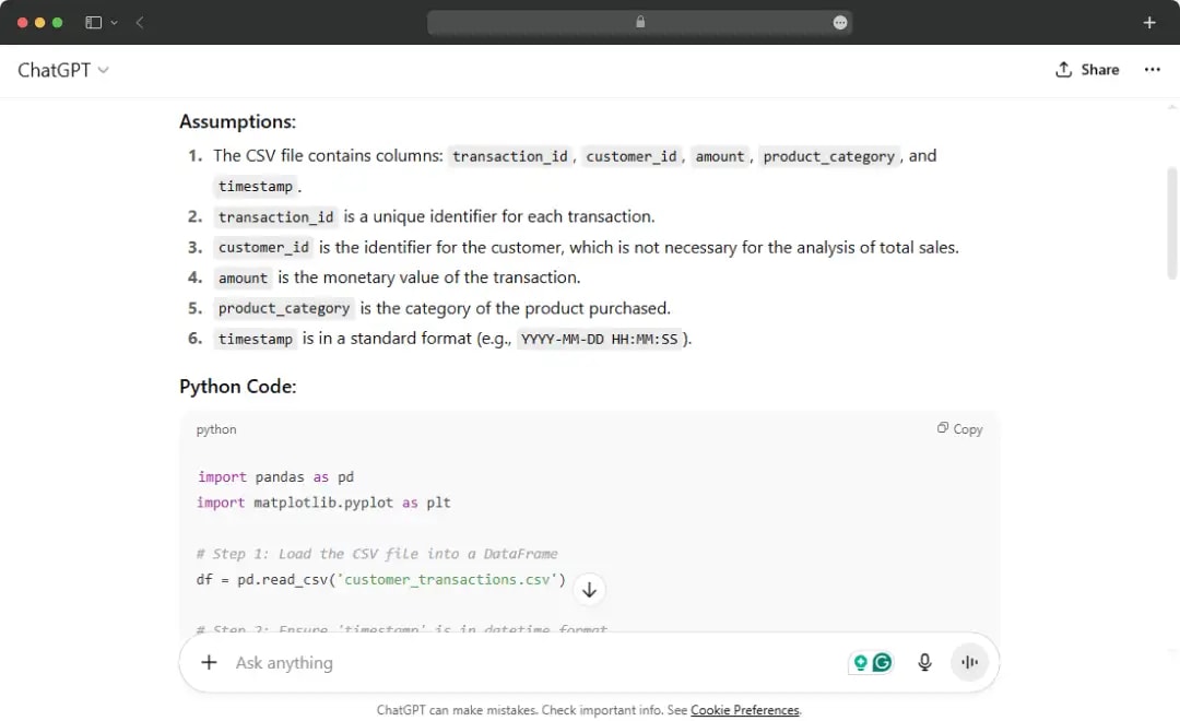 ChatGPT’s coding and data analysis prompt