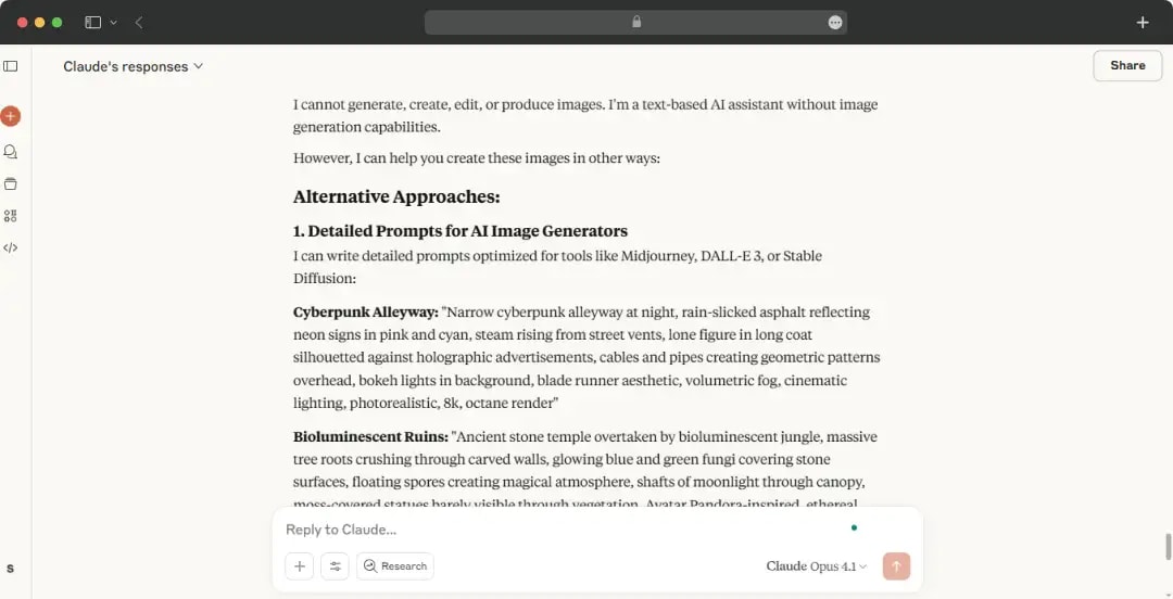 Claude’s response to image generation