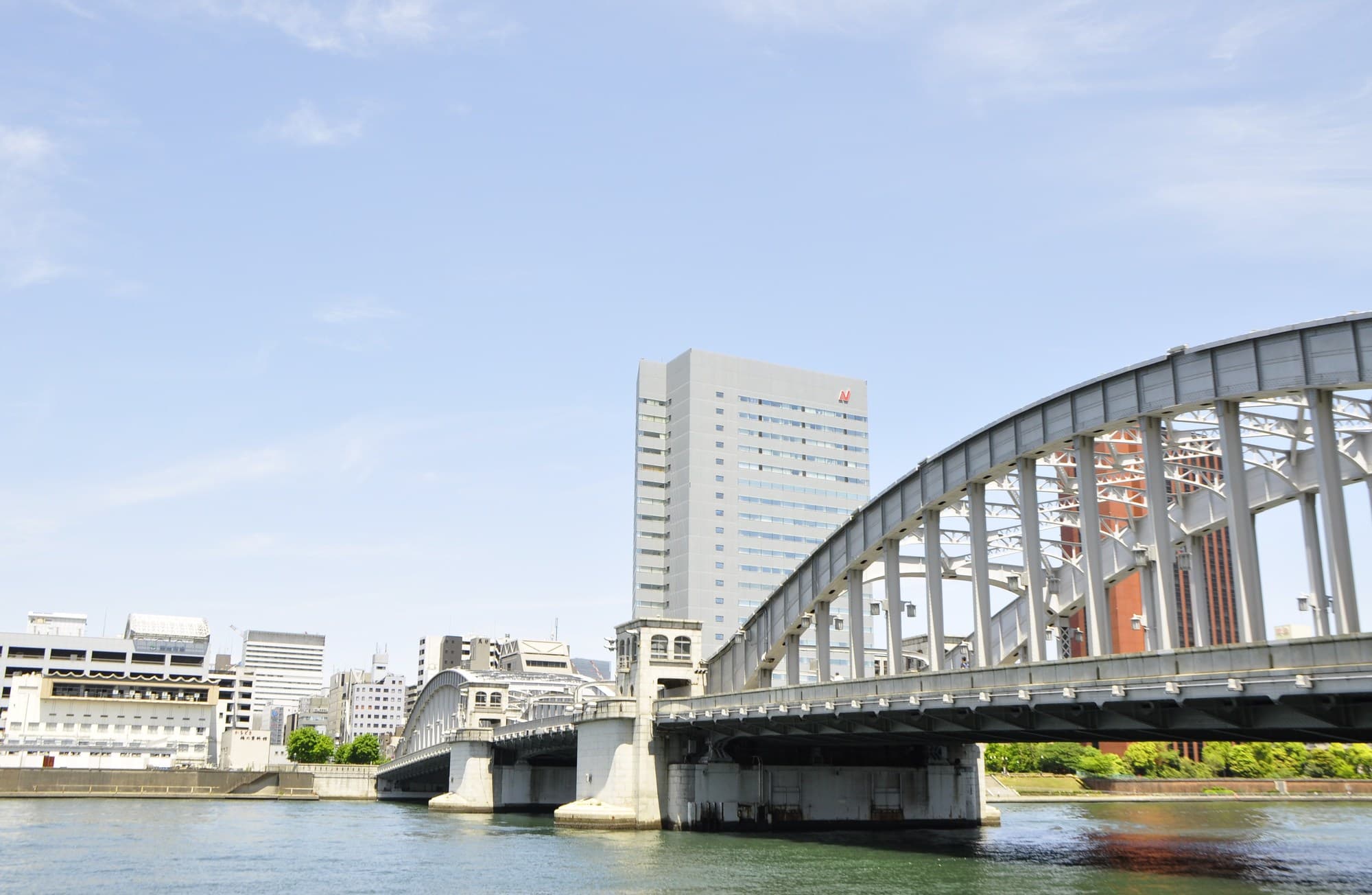 Kachidoki-Bashi Bridge over Sumida River Is Illuminated at Night