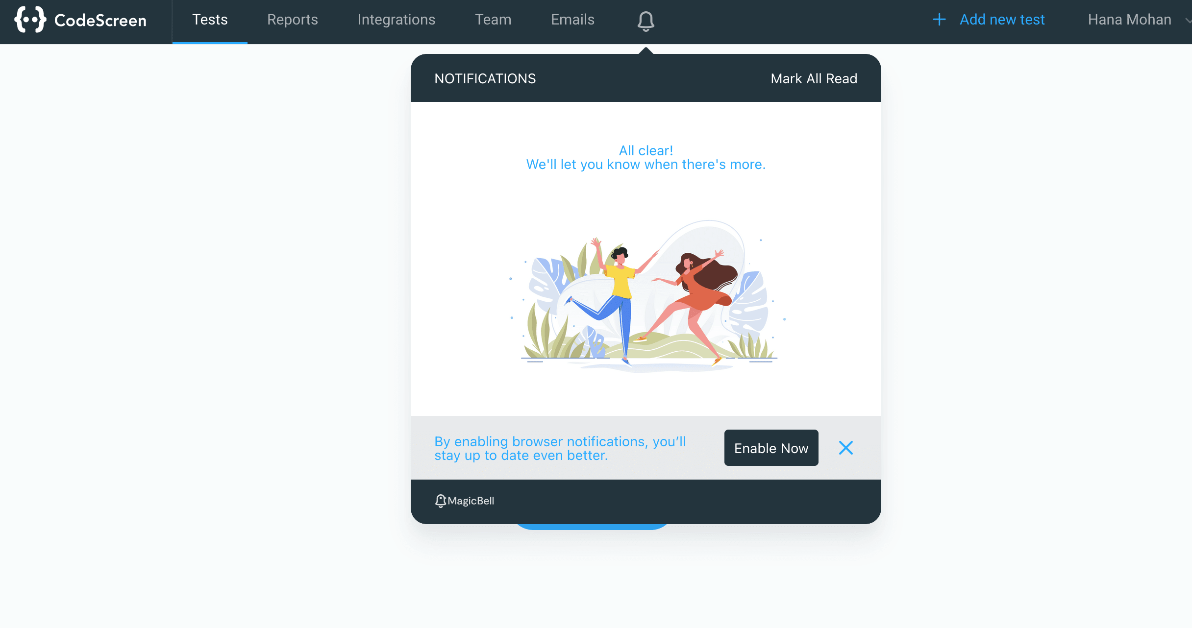 A screenshot of CodeScreen's interface with MagicBell