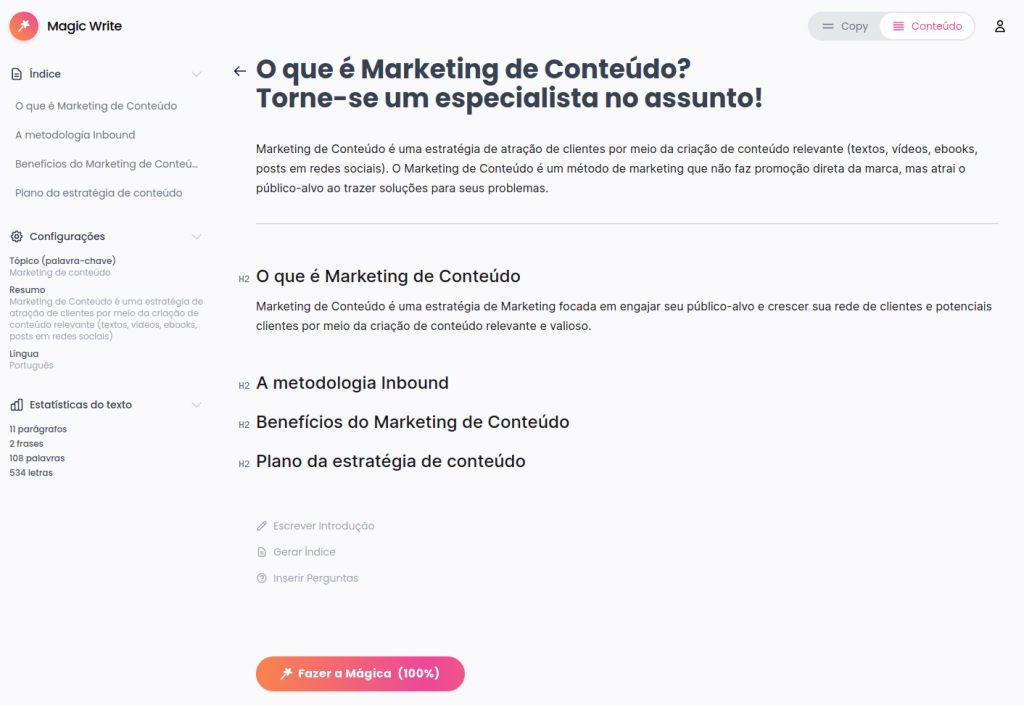 Magic Write - Ferramenta de Conteúdo