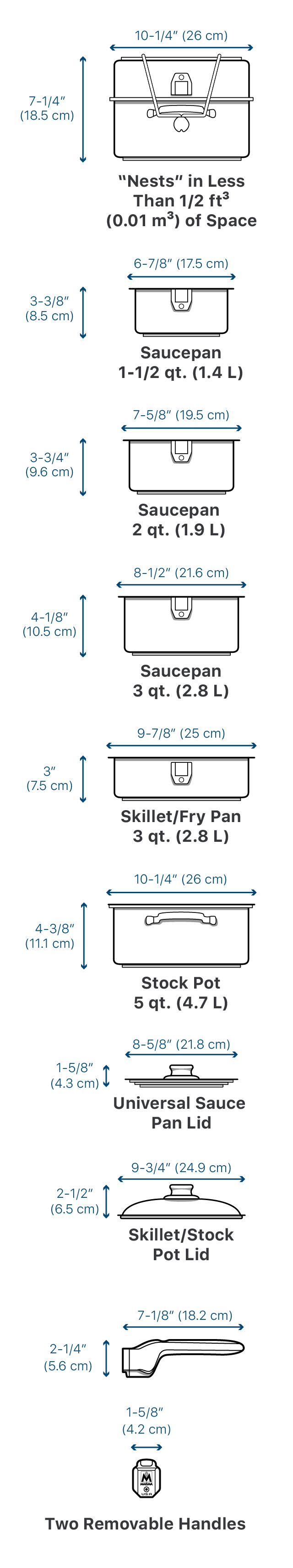 Magma 7-Piece “Nesting” Stainless Steel Induction Cookware Set