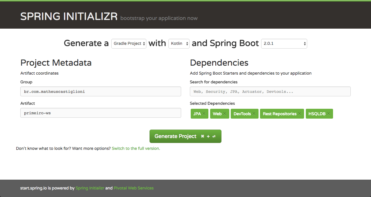 Spring Initializr exemplo