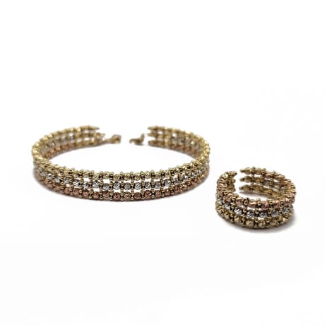 18K Beads Bangle & Ring - Triple Line