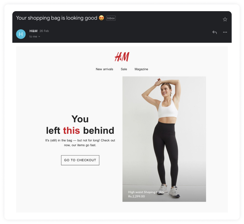 H&M abandoned cart retargeting email example