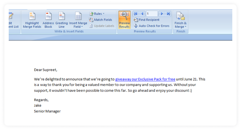 Preview of mail merge in outlook