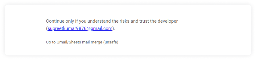 Click on Go to Gmail/Sheets mail merge (unsafe)