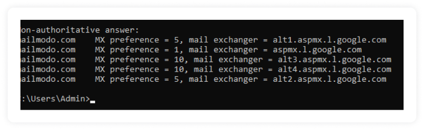 Image showing MX records of mailmodo.com