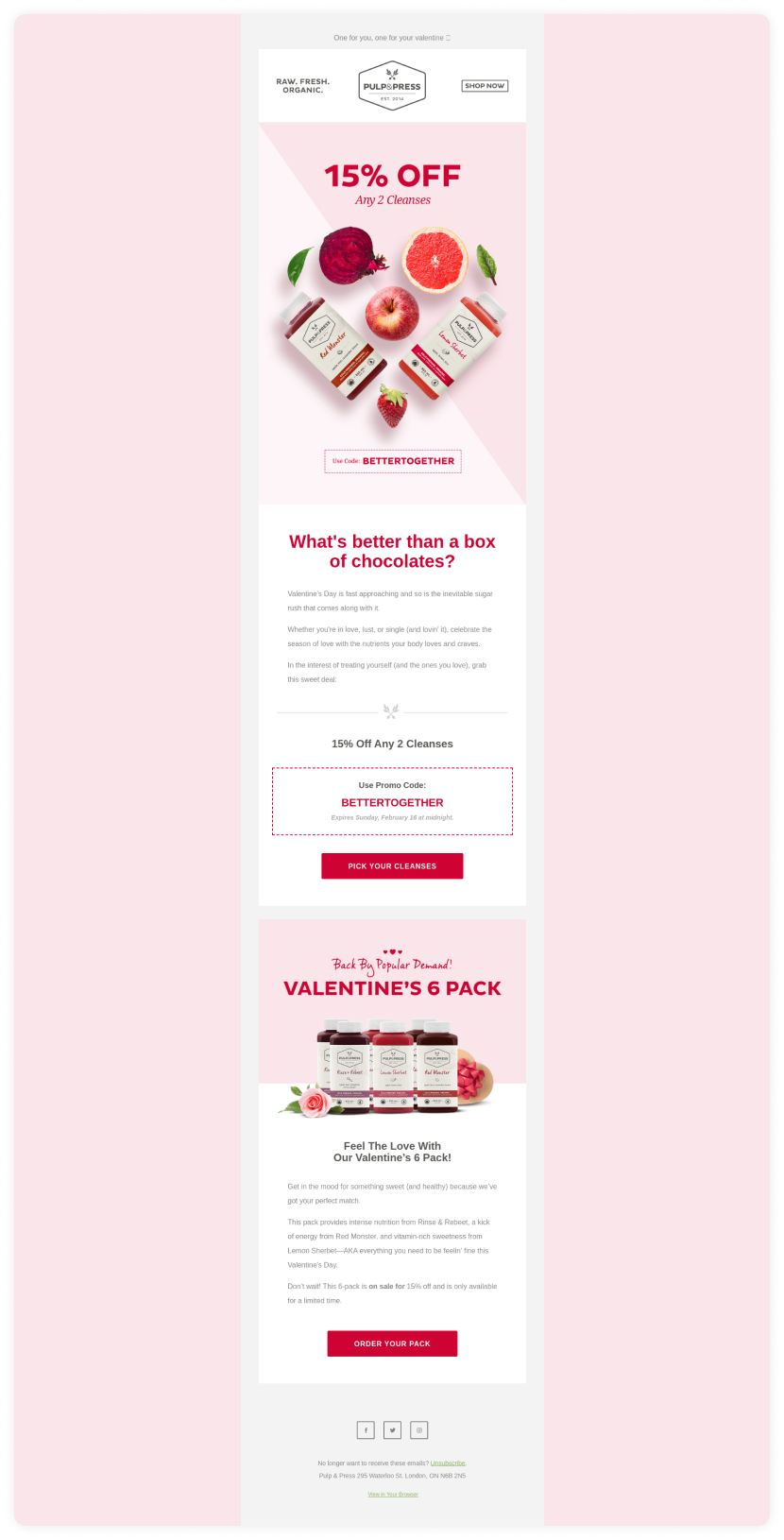 Valentine's day email template by Pulp & Press