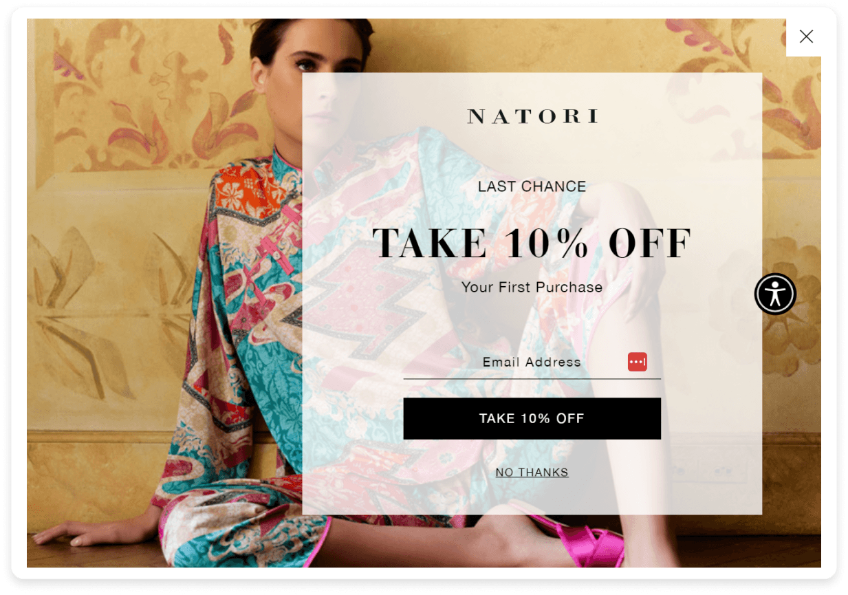 An image showing a popup on the website of Natori