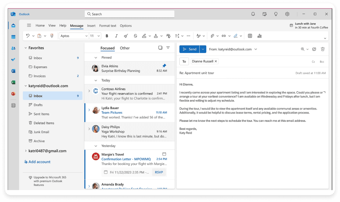 An image showing outlook email