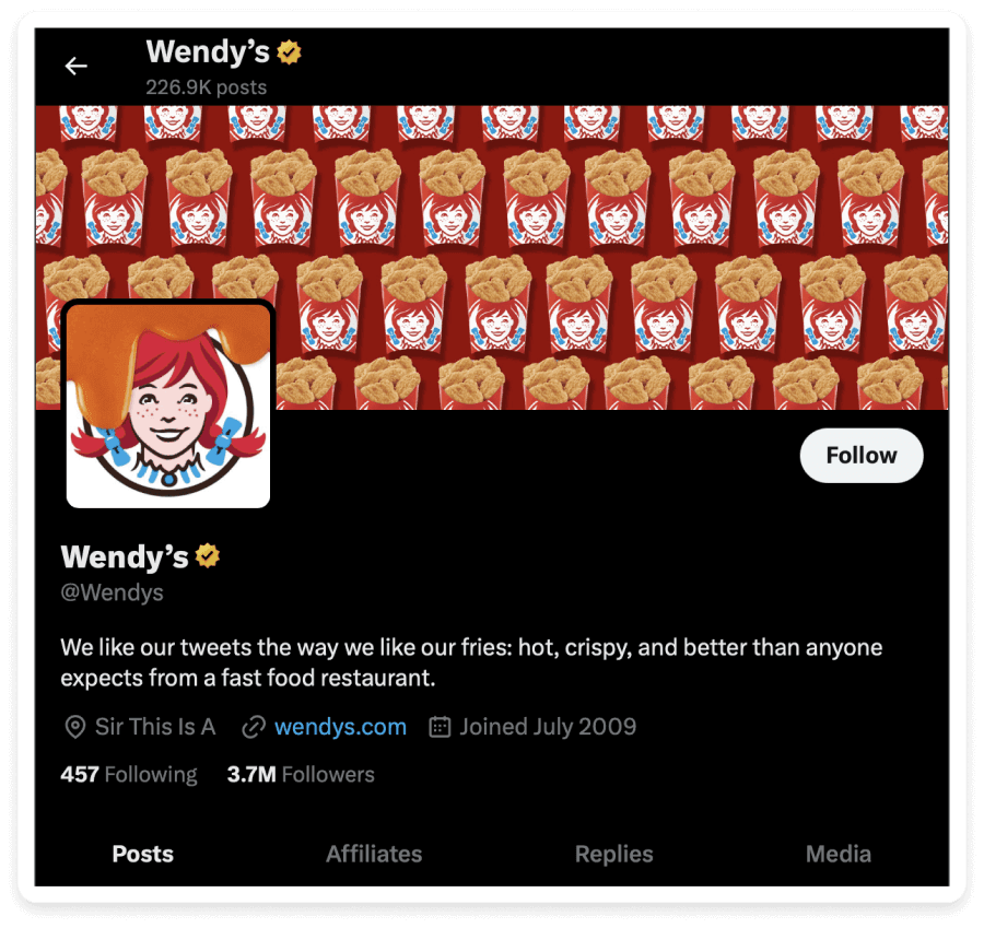 https://res.cloudinary.com/mailmodo/image/upload/f_auto,q_100/v1728403241/strapi/1_c88c9e485d.png This image showcases the twitter page of Wendy's