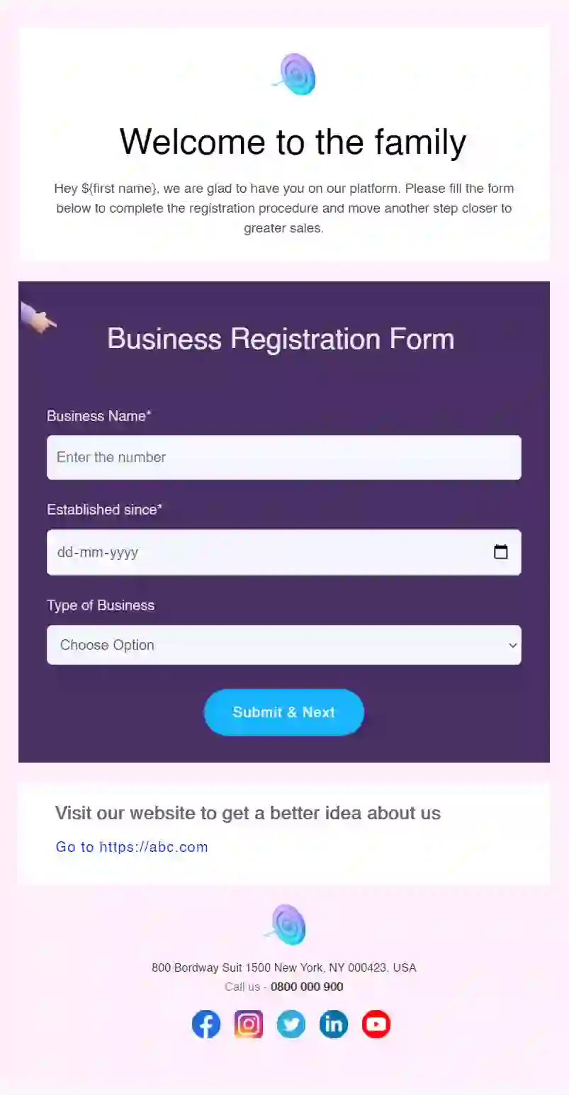 Business Registration Form Email Template