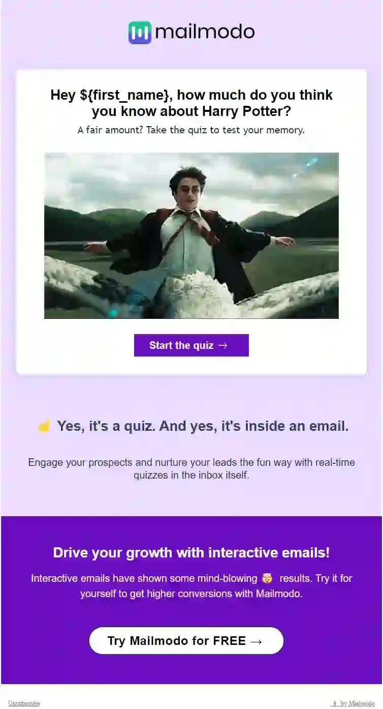 Harry Potter Quiz Email Template