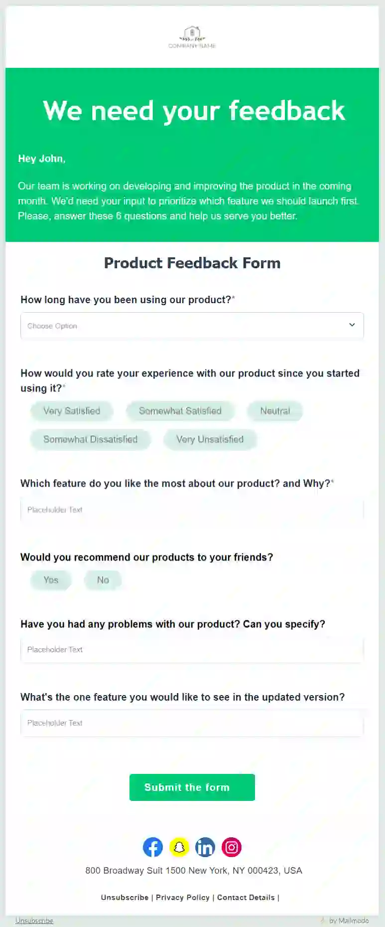 Product Feedback Email Template