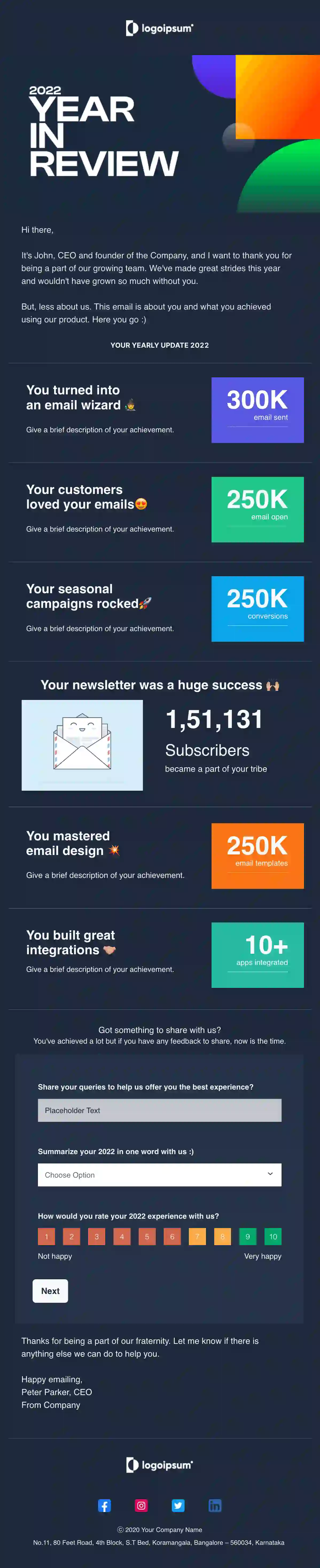 Year in Review Email Template (Dark Mode)