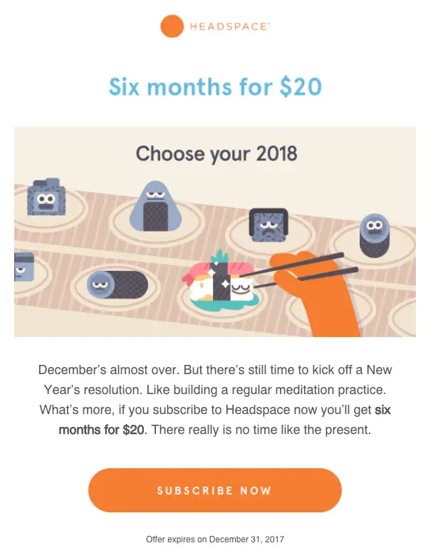 Headspace email newsletter