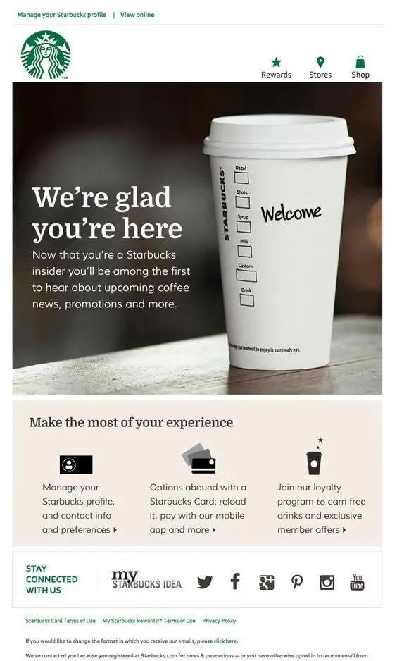 Welcome email campaign from Starbucks