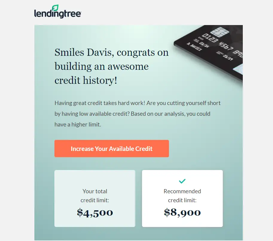 Email CTA that talks to subscribers. It goes like "Increase your Available Credit."