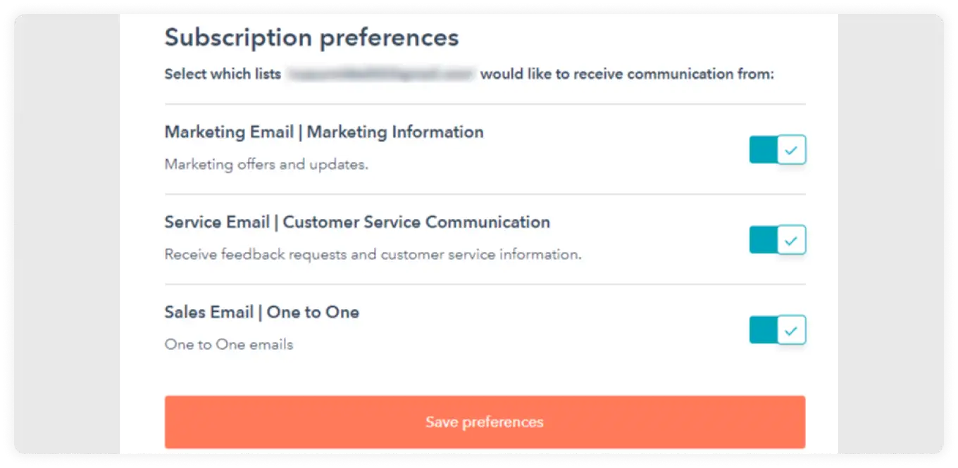 Preference center - Options to choose email content