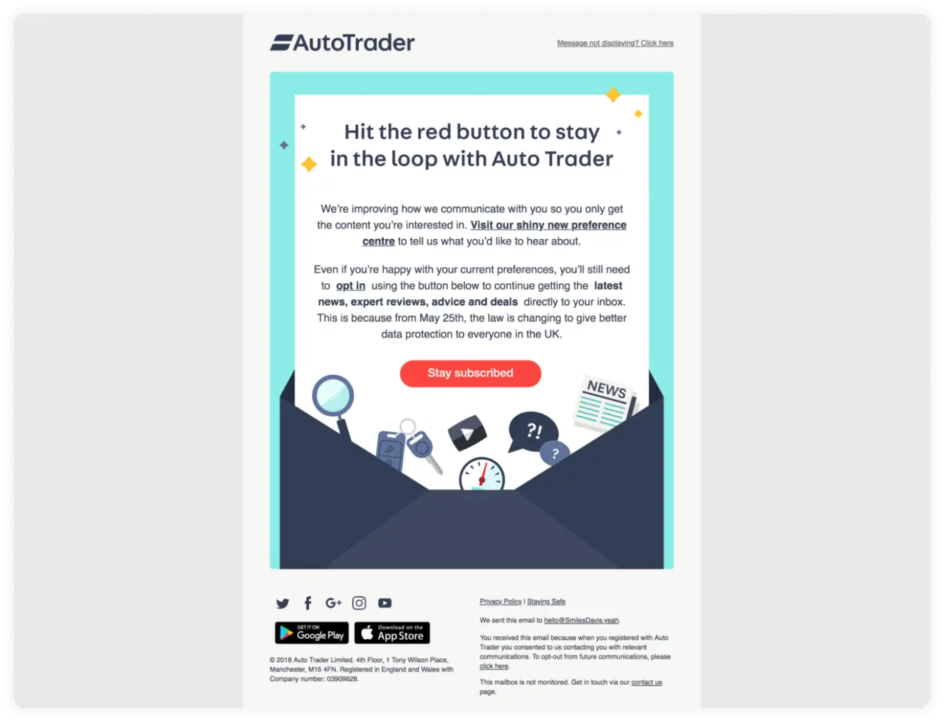 Autotrader welcome email -  Asking users to manage their preference