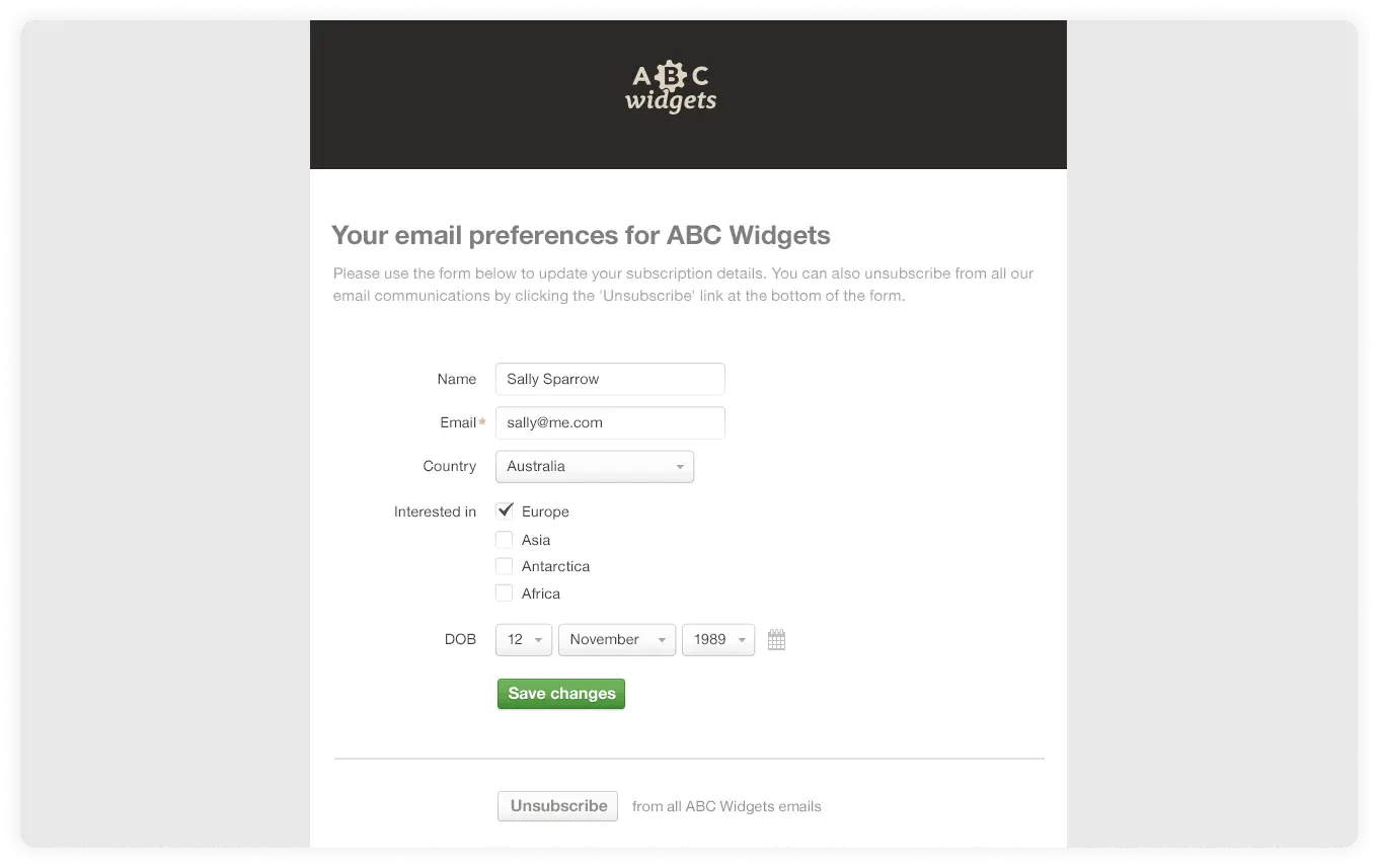 ABC widget preference center