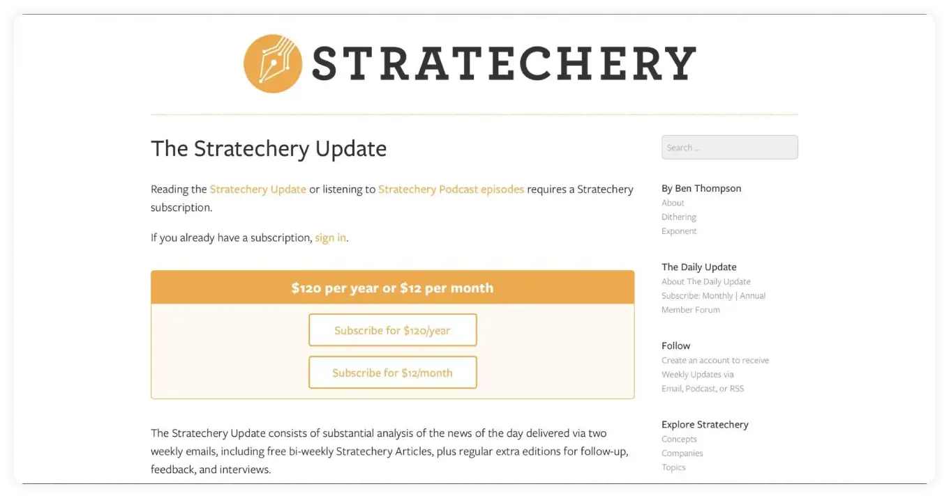 Stratechery paid newsletter