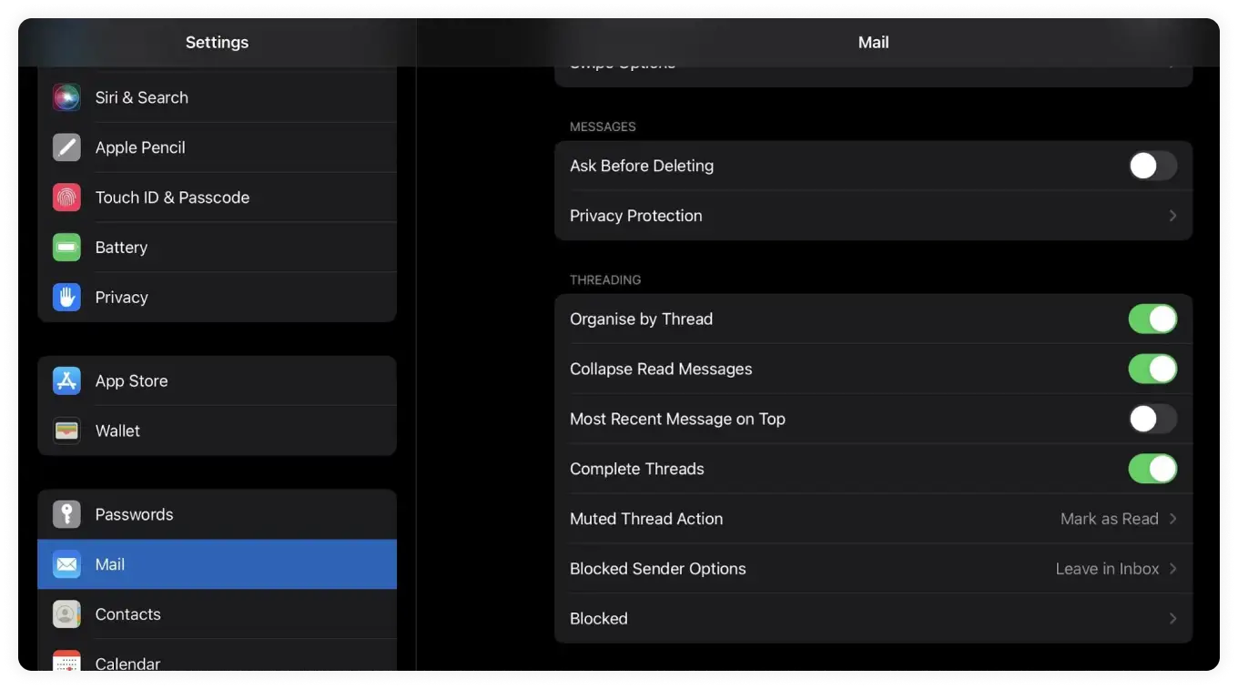 Steps to enable email threads in iOS devices