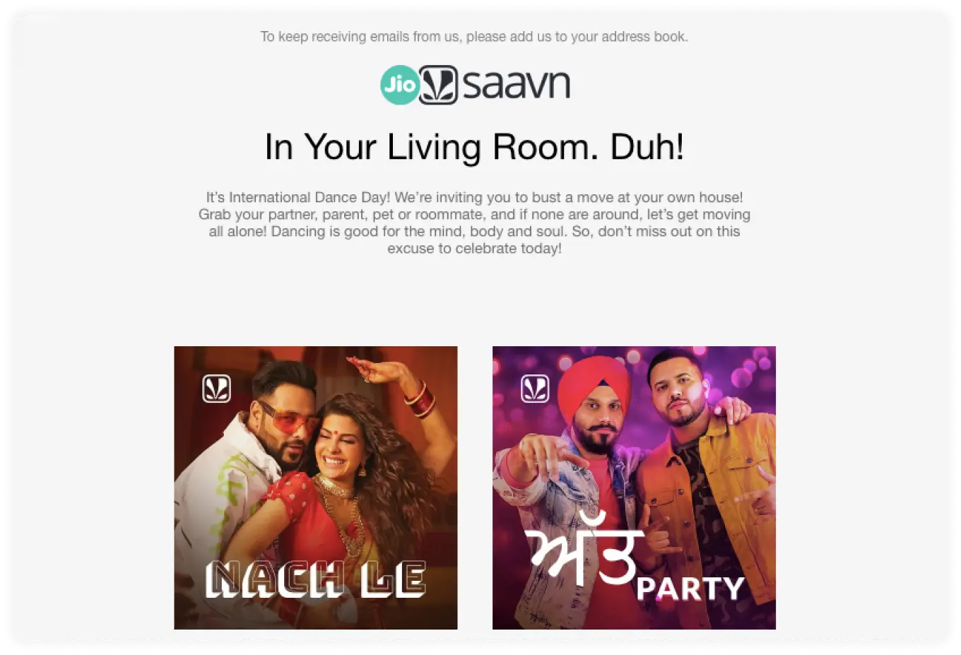 Jio Saavn email with conversational tone