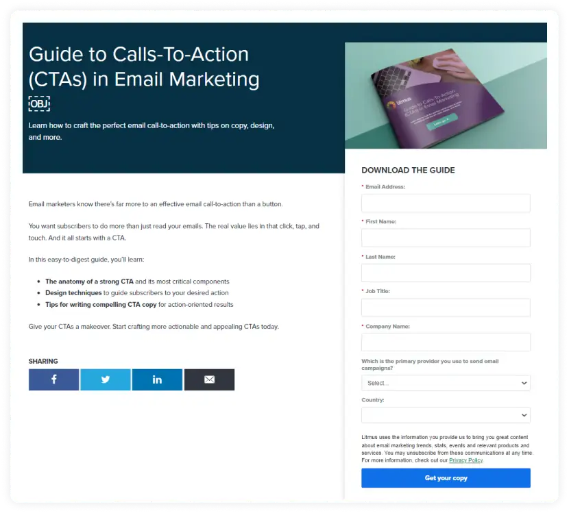 Litmus's CTA guide and download form