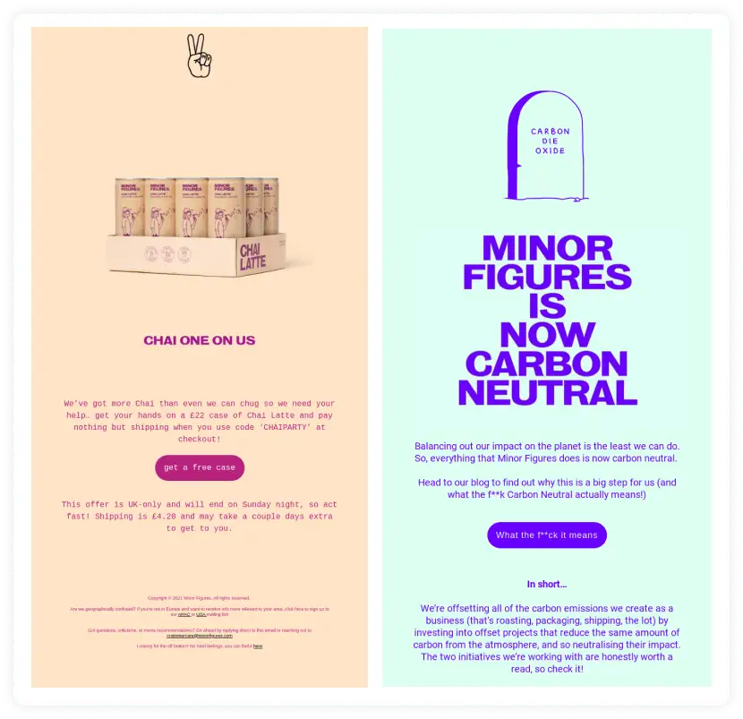 Two examples of dual color design in the email