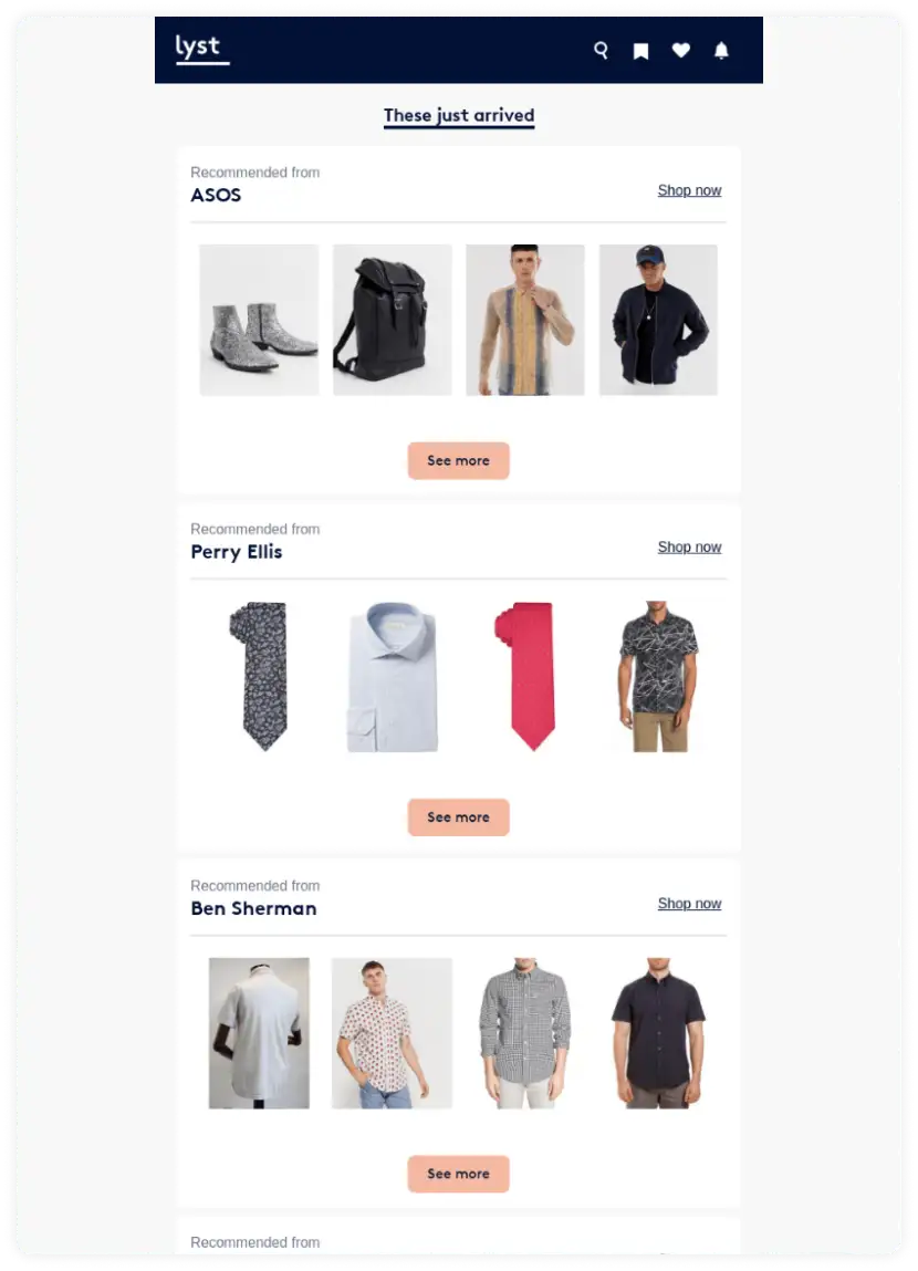 Product recommendations email promoting newly launched products based on user's preference