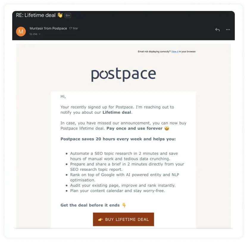 Postpace upsell