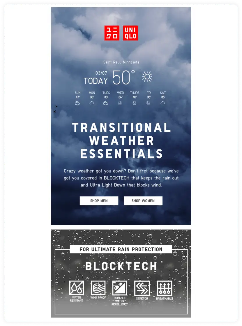 Email personalization based on weather conditions