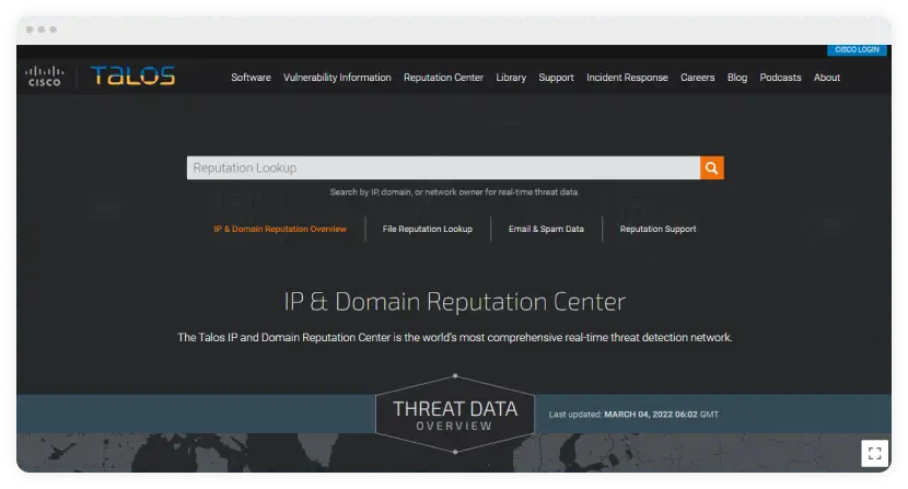 cisco talos intelligence ip checker homepage