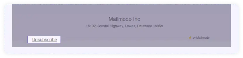 Unsubscribe option in the bottom left corner of an email