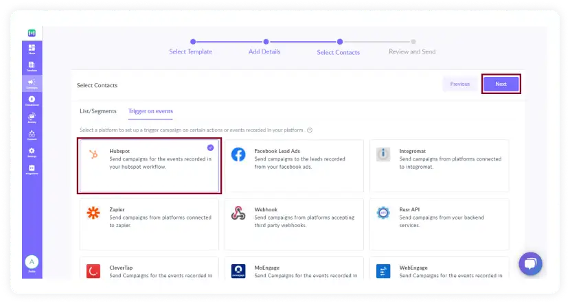 Select hubspot and click next