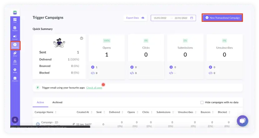 Go to transactional and click new transactional campaign