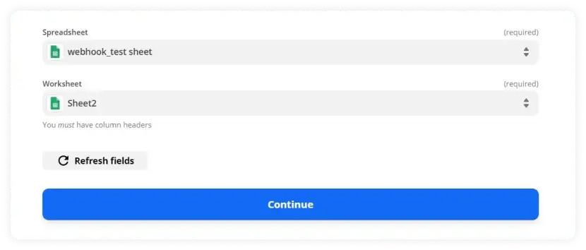 Select the Spreadsheet and Worksheet to be used to create the trigger