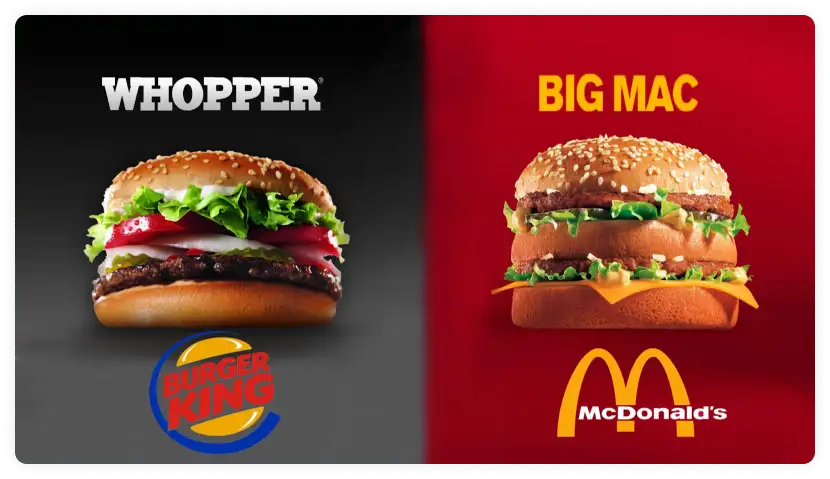 Burger king Whopper burger vs McDonald's Big Mac burger