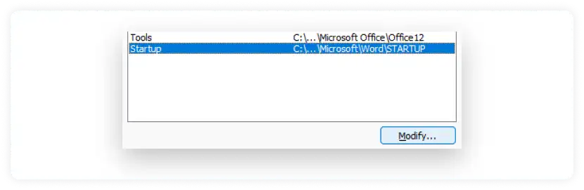 Select Startup and click Modify