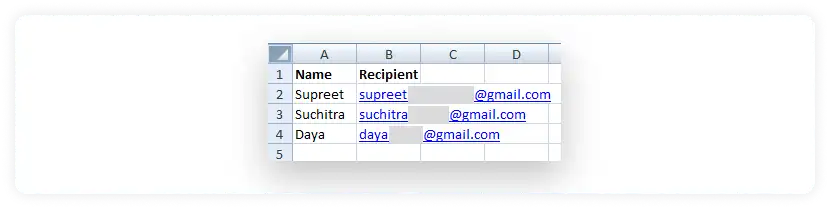 Mailmerge in outlook: Add the recipient name and email address to the excel sheet