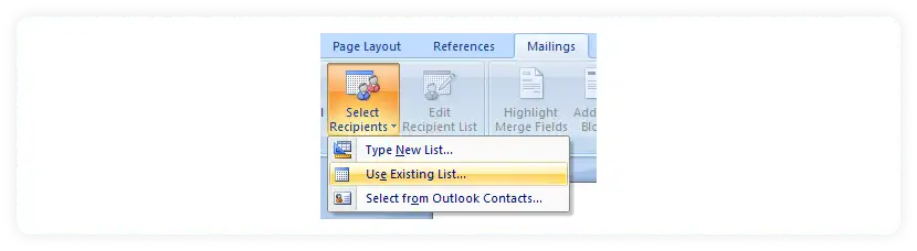 Choose Use Existing List under the Select Recipients menu